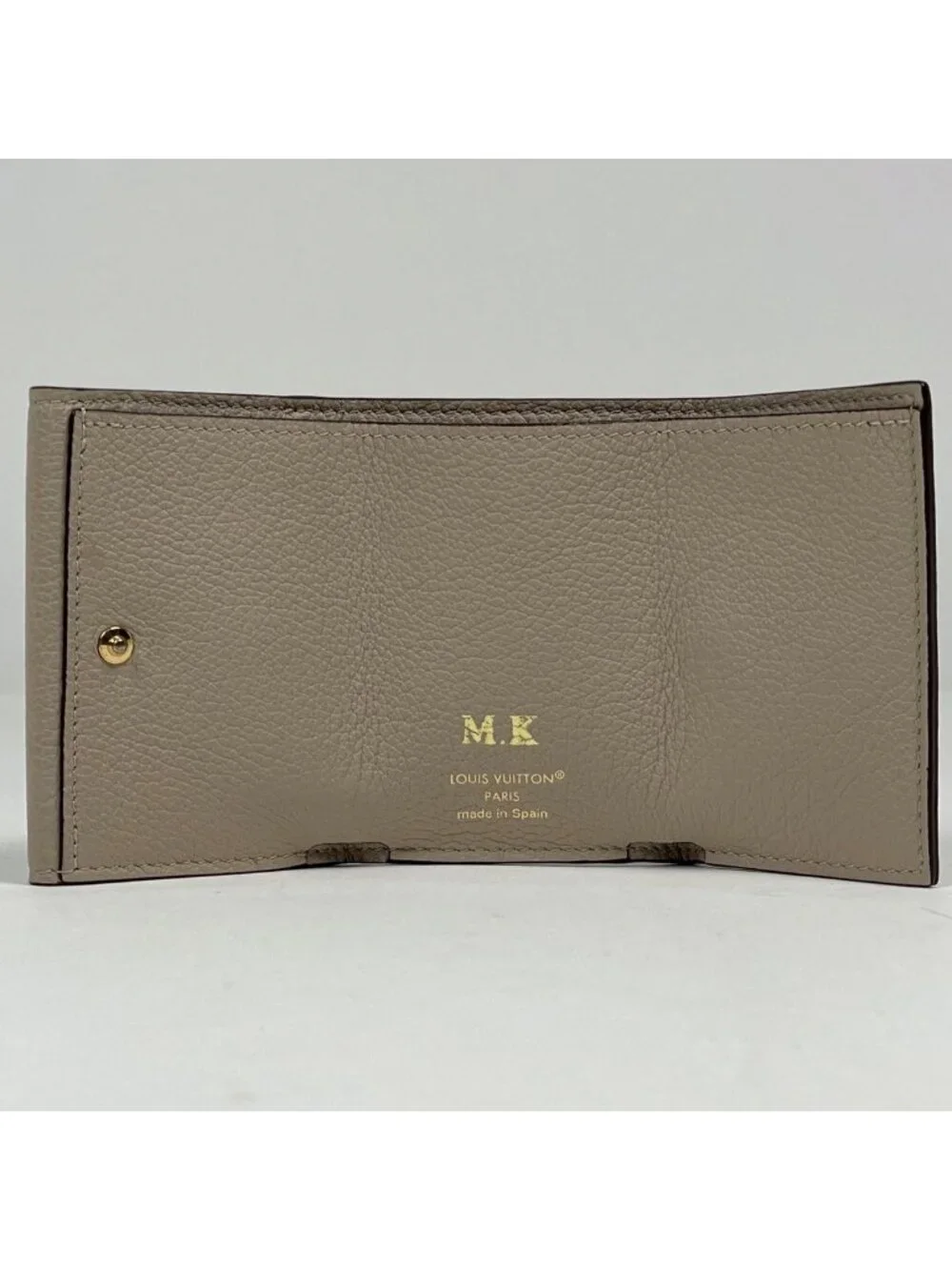 Louis Vuitton Portefeuille Lock Mini Trifold Wallet Calfskin Greige